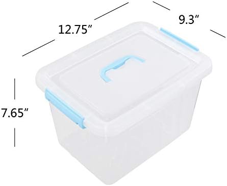 פח אחסון ליטר של HESPAMA 12, תיבת תפס/מיכל פלסטיק עם מכסה ברור, ידית כחולה ותפסים, 1 חבילה