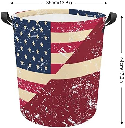 אמריקאי ולטביה רטרו דגל סל כביסה סל כביסה שקית אחסון תיק מתקפל גבוה עם ידיות