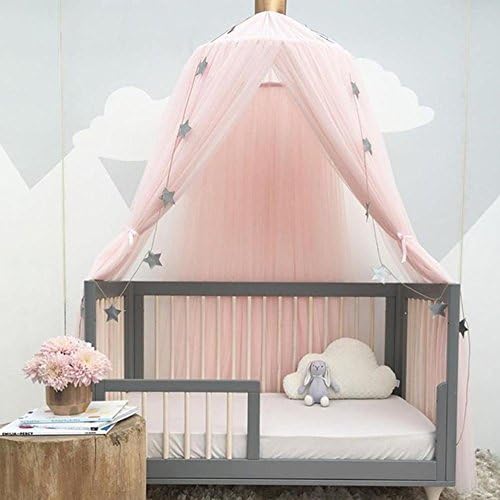 וילונות מיטה FQRONGSP קישוט לחדר ילדים בנות נסיכה מיטת חופה אוהל תינוקות עריסות ויתור עגול יתוש רשת 1 PC, Khaki/White