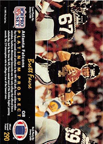 1991 Pro Set Platinum 290 Brett Favre RC טירון אטלנטה פלקונס NFL כרטיס מסחר בכדורגל