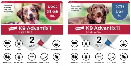ק9 אדוונטיקס השני כלב מעל 55 פאונד ו-ק9 אדוונטיקס השני כלב גדול 21-55 פאונד וטרינר-מומלץ טיפול נגד פרעושים, קרציות