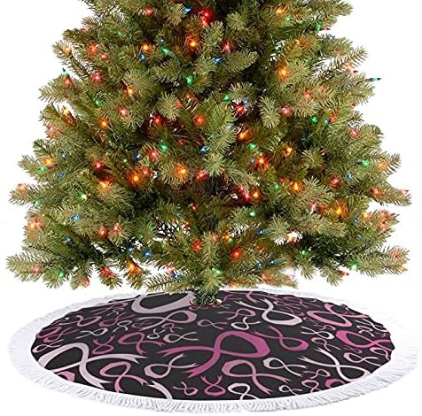 מודעות לסרטן השד סרט ורוד עץ חג המולד מחצלת חצאית עץ עץ עץ עם גדילים לקישוט חג המולד של מסיבת חג 48 x48