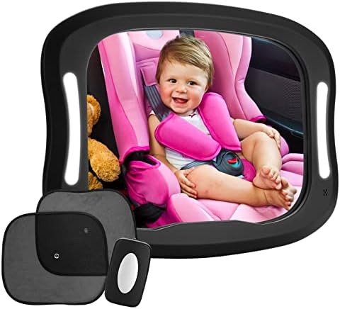 מראה של מכונית לתינוק LED, תינוקת בטיחותית במושב האחורי 360 מעלות מראה תאורה מתכווננת למראה אחורית לתינוק עם מיטב