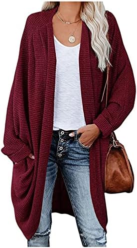 סוודרים של קרדיגן שקומי לנשים פתוח קדמי שרוול ארוך סוודר סרוג רך סרוג מעיל לבוש חיצוני טרנדי עם כיסים יין