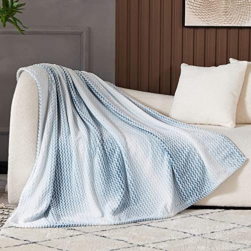 גיזת בדלייט זורקת שמיכה לספה, שמיכות לזרוק כחול ולבן עם זיגזג ג'קארד - תפאורה ביתית מודרנית יוקרתית, שמיכת קפיץ