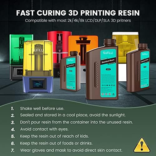 שרף מדפסת תלת מימדית של Sunlu, 1000 גרם פוטולימר סטנדרטי שרף ריפוי מהיר עבור מדפסת 3D של LCD/DLP/SLA, שרף 3D של 405nm UV ריפוי