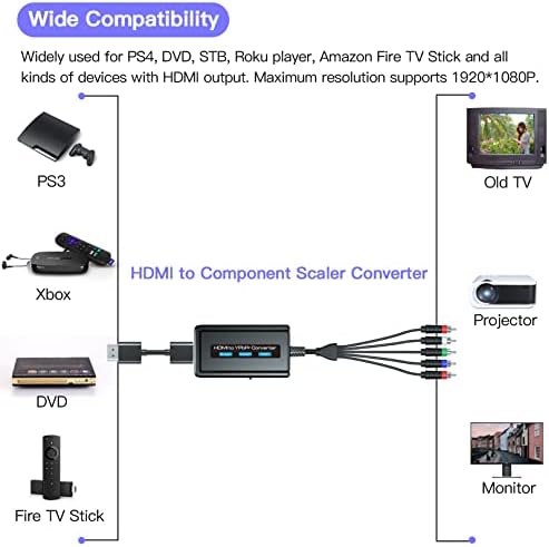 כבל ממיר רכיב HDMI לרכיב עם פונקצית SCALER, 1080p HDMI לממיר SCALE של YPBPR עם HDMI וכבלי רכיב משולבים, ממיר HDMI ל- RGB,
