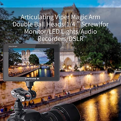 Andycine Viper Arm Arm, ראשי כדור כפול מצד צג Rig Monitor Mount vlogger עבור צג LCD/DV Monitor/LED אורות מקליטי