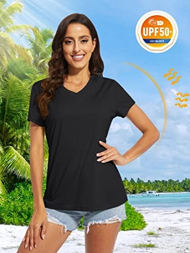 חולצות צווארון V Magcomsen נשים שרוול קצר UPF 50+ חולצות טריקו הגנה מפני אימון יבש מהיר לחדר כושר יוגה