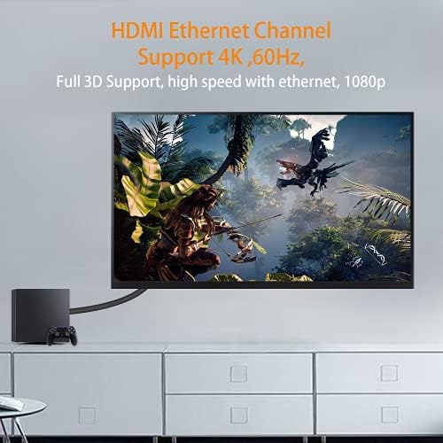 Poyiccot HDMI 2.0 כבל זכר לזכר 90 מעלות, 2 רגל / 60 סמ מצופה זהב מהירות גבוהה HDMI זכר לזווית ימין זכר כבל 60 הרץ,