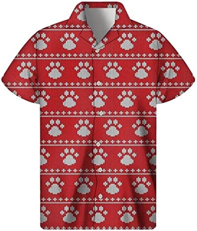 כפתור גברים לחג המולד של ZDDO למטה חולצות שרוול קצר, חג המולד מכוער של פתית שלג הדפסת באולינג חולצה מעצבת מסיבות