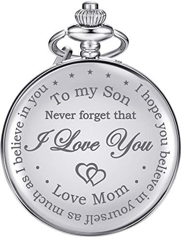 שעון כיס מתנה לבן-לעולם אל תשכח את זה, אני אוהב אותך, אוהב את אמא - מאם לבן שעון כיס עם שרשרת