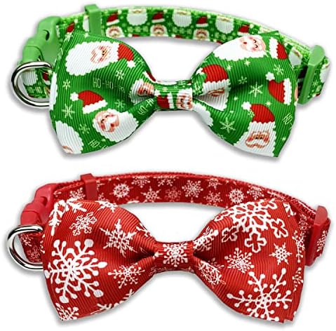 צווארון כלבי חג המולד עם עניבת פרפר, 2 חבילות חג סנטה קלאוס וצווארון שלג לחג המולד עבור גורי חיות מחמד גדולים של כלבים
