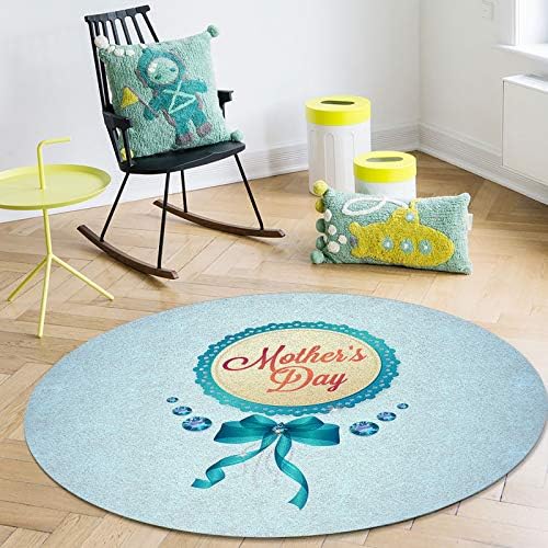 שטיח שטח עגול גדול לחדר שינה בסלון, שטיחים 4ft ללא החלקה לחדר לילדים, יום האם כחול דפוס מנדלה רקע שטיח שטיח