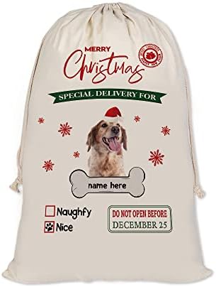 Bageyou כלב מותאם אישית סנטה סאקים תיק סנטה של ​​בריטני חמוד למתנת חג המולד חג המולד עם פשתן כותנה משיכה 19.5 x31.5