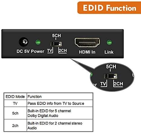 J-Tech Digital 4K 60Hz HDMI Audio Converter ממיר SPDIF + 3.5 ממ פלט תומך ב- HDMI 2.0, רוחב פס 18GPBS, HDCP 2.2,