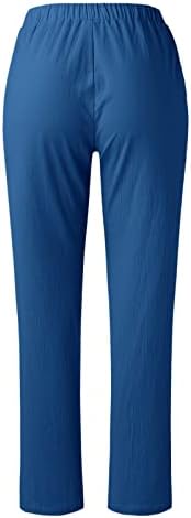 מכנסיים חמודים לנשים טרנדיות טרנדיות מכנס פשתן מוצק מכנסיים מזדמנים מכנסי מותניים אלסטיים רחבים מכנס רגל רחב עם