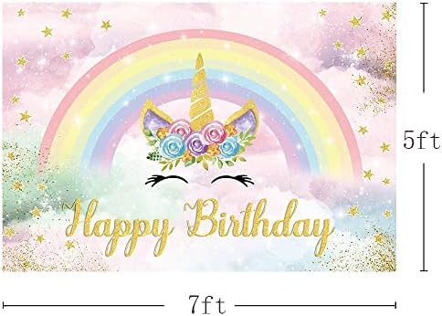 מהופונד 7 על 5 רגל רקע חד קרן לילדה יום הולדת צבעוני קשת פרחונית חד קרן רקע צילום נסיכת פסטל שמיים עננים נוטפים