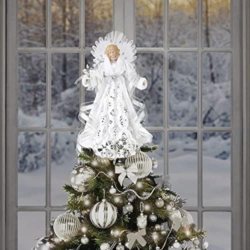 ואלרי מדלין קפוא חורף כסף לבן לחג המולד לבן חבילה 70CT מעוצב רב בצורת וגדלים קישוטי חג המולד וטופר עץ מלאך לחג