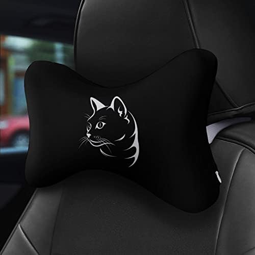פנים חתול על כרית צוואר מכונית שחורה 2 יח '