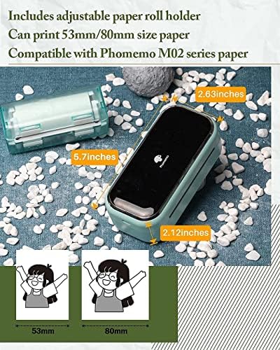 Phomemo M03 מדפסת כיס תרמי מדפסת בלוטוטית מדפסת ניידת עם 3 גלילים נייר תרמי לבן ללא דבק, 80 ממ*8 מ ', שחור על לבן, נהדר ליומן