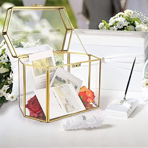 קופסת כרטיס זכוכית לחתונה עם חריץ, זכוכית וינטג 'קופסה מכסה קופסא חממה קופסא קופסא קופסת זכוכית מתנה קופסת