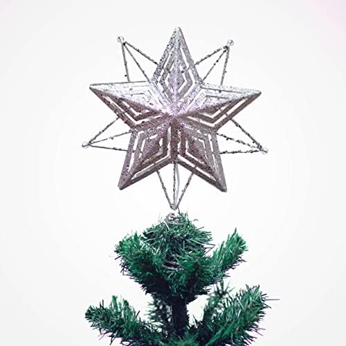 קישוטי טופר עץ חג המולד, 11 סמ/28 סמ מוארים לפני כוכב מתכת לבן וזהב עם 10 אורות LED חמים