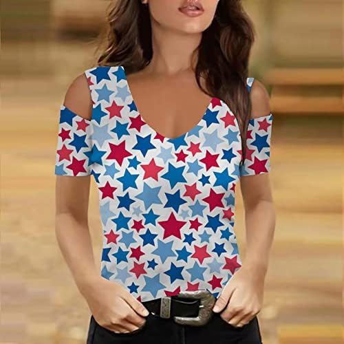 נשים קרות כתף קרה 4 ביולי צמרות דגל אמריקאי חולצה חולצה חולצות רזה מתאימות חולצות פטריוטיות חגים ברדו צמרות