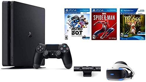 Sony PlayStation 4 Slim 1TB Console Plus PS4 VR Deluxe Bundle: בחר מ- PS VR אוזניות עם מצלמה, משחק ספיידרמן