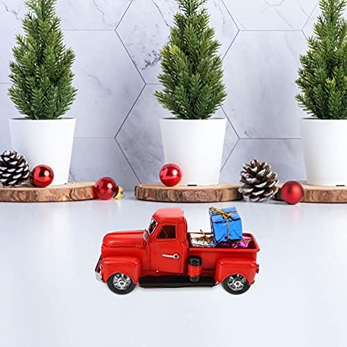 Nuobesty Vintage Vintage Decure משאית אדומה ， 1 pc וינטג 'איסוף מתכת עם קופסאות מתנה 3 יחידות לקישוטים לחג המולד שולחן עיצוב