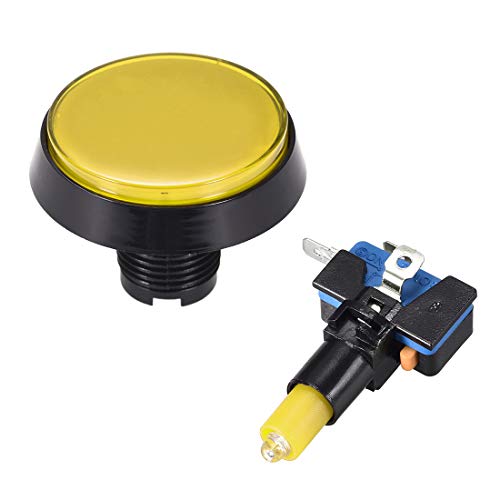 כפתור לחיצת משחק UXCELL 60 ממ עגול 12 וולט LED מואר מתג לחצן מואר עם מתג מיקרו למשחקי וידאו ארקייד צהוב 1 יחידות