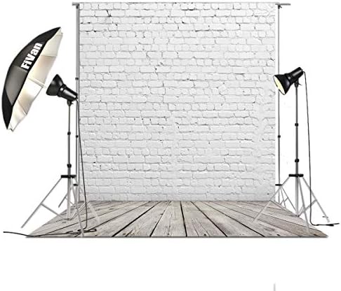 4' 6 ' לבן לבני קיר עם אפור עץ רצפת צילום רקע ויניל רקע עבור תמונות ד-2504
