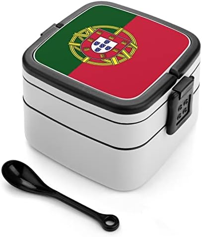 דגל פורטוגל קופסת בנטו תיבת שכבה כפולה כל מיכל ארוחת צהריים הניתנת לערימה עם כף לטיולי פיקניק עבודות פיקניק