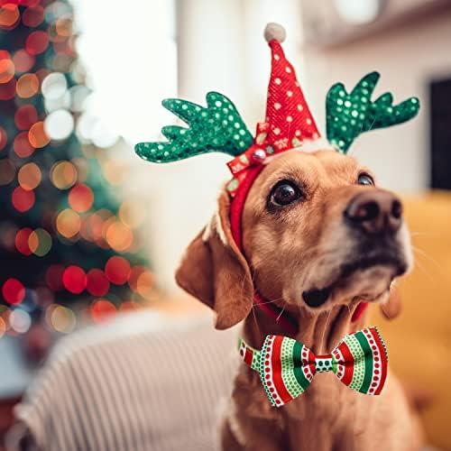 צווארון כלבי חג המולד עם עניבת פרפר, 2 חבילות חג סנטה וצווארון נקודות עבור כלבים קטנים בינוניים גדולים חיות מחמד