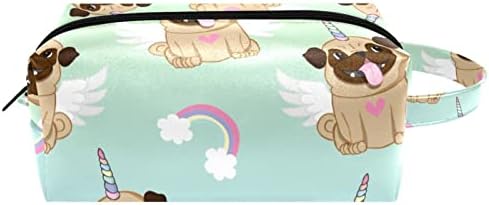 תיקי קוסמטיקה של Tbouobt תיקי איפור לנשים, שקיות נסיעות איפור קטנות, כלב פוג מצויר חד קרן כלב חיה מקסימה