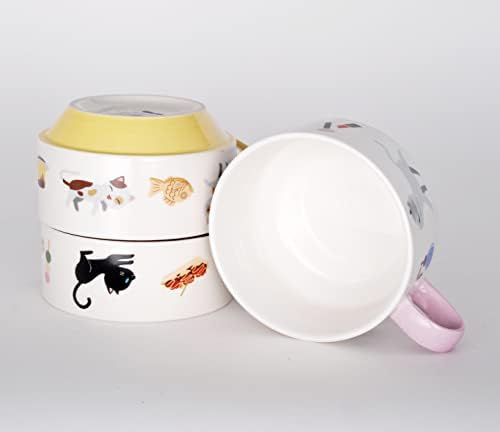 פוג'י סחורה חתולי ג'נקי כוסות קפה Stackebale עם ידית 11 FL OZ חתלתול NEKO עיצוב
