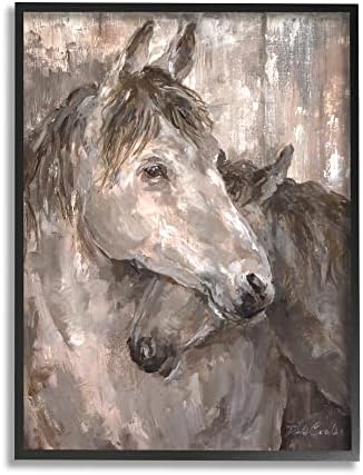 תעשיות סטופליות סוסים כפריים ציור סוסים מכרזים דיוקן בצבע בז 'חום, שתוכנן על ידי דבי קולי שחור ממוסגר קיר