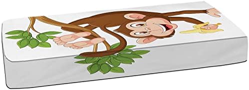 סדין עריסה מצויד מצויד, קוף מצחיק תלוי מעץ ומחזיק בננה בעלי חיים בג'ונגל נושא הדפסת מיקרופייבר משיי משיי פעוטות רכה גיליון