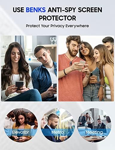 מגן מסך פרטיות של Benks 2 Pack לאייפון 14 PRO אנטי-ריגול מזג זכוכית מזג כיסוי מלא 9 שעות קשיחות ידידותית קלה התקנה קלה בועה