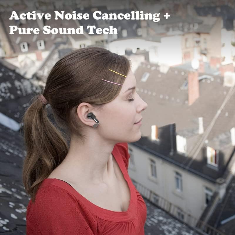 ביטול רעש פעיל אוזניות, אוזניות אלחוטיות עם Bluetooth 5.2 - מארז טעינה נייד - מיקרופון, הפחתת רעש פעילה של 8 שעות, אוזניות