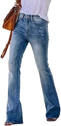 Maiyifu-GJ נשים מותניים גבוהות מופרזות במצוקה ג'ינס רטרו רטרו קלאסיקה פעמון פעמון תחתון מכנסיים של שנות ה -70