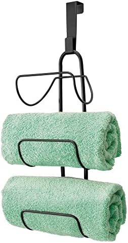 עיצוב מודרני דקורטיבי מתכת חוט מעל מקלחת דלת מגבת מתלה מחזיק ארגונית - לאחסון של אמבטיה מגבות, אניצים, יד מגבות - 3 שכבות-שחור