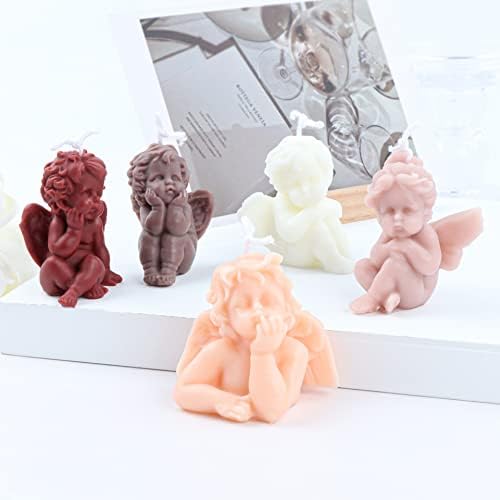Xidmold 5 pcs 3D מלאך סיליקון תבניות מיני אנג'ל נר סבון סבון סבון אפוקסי שרף עובש סיליקון מלאך עובש שוקולד, ממתקים,