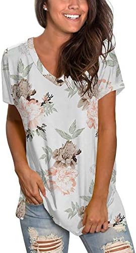 נשים קיץ חולצות פרחוני הדפסת צווארון קצר שרוול טוניקת טיז רופף מזדמן בסיסי חולצה חולצה