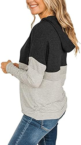 קפוצ'ונים של בלוק צבעים של נשים בוטות נופלות שרוול ארוך סווטשירט סווטשירט סוודר סוודר סוודר חולצות טוניקה מפוספסות