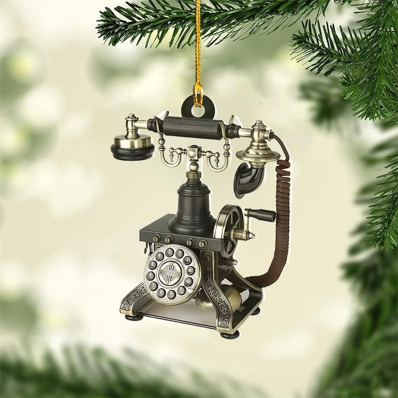 קישוט לחג המולד טלפוני, טלפוני עיצוב מתנה לעץ חג המולד, מתנה לאוהבי טלפון, עיצוב בית תלוי טלפוני
