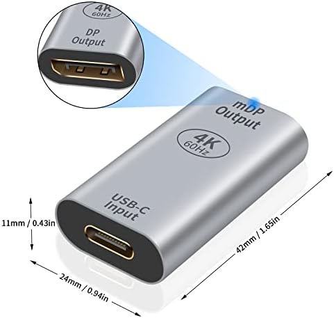 Duttek USB C ל- DP מתאם 4K, USB סוג C למתאם DisplayPort, USB C נקבה לממיר נשי DisplayPort הוא חד כיווני עבור MacBook