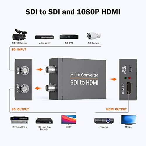 Eyoyo SDI לממיר HDMI, מלא HD 1080p@60Hz פלט אודיו ווידאו, תמיכה ל- SD-SDI, HD-SDI, 3G-SDI, איתור בפורמט אוטומטי, עם לולאת