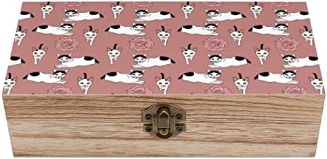 Nudquio Cats and Roses דפוס דפוס קופסת מארגן אחסון מעץ עם מנעול רטרו לתמונות תכשיטים שומר על מתנה דקורטיבית מתנה