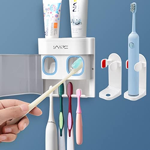 משחת שיניים משחת שיניים בופרזי קיר רכוב אפור ו -2 חבילות עמדת מברשת שיניים אוטומטית עם מארגן מחזיק מברשת שיניים אטום